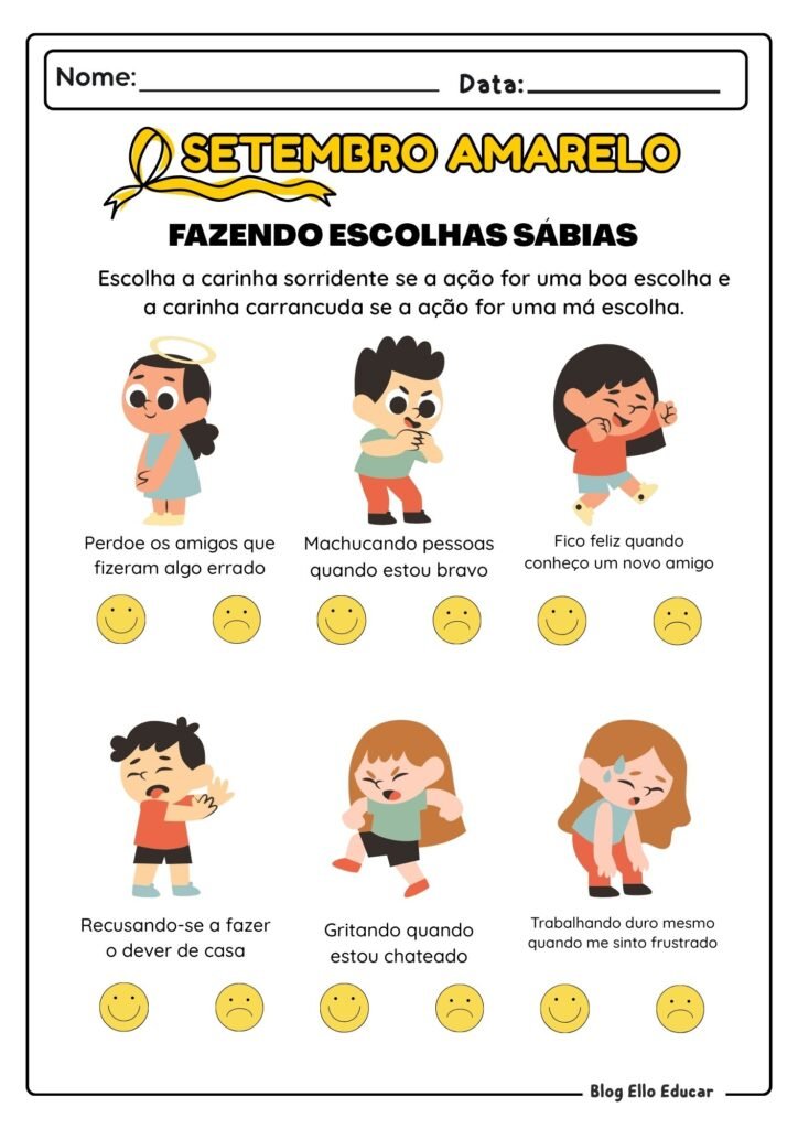 Atividades do Setembro Amarelo - 1° e 2° ano