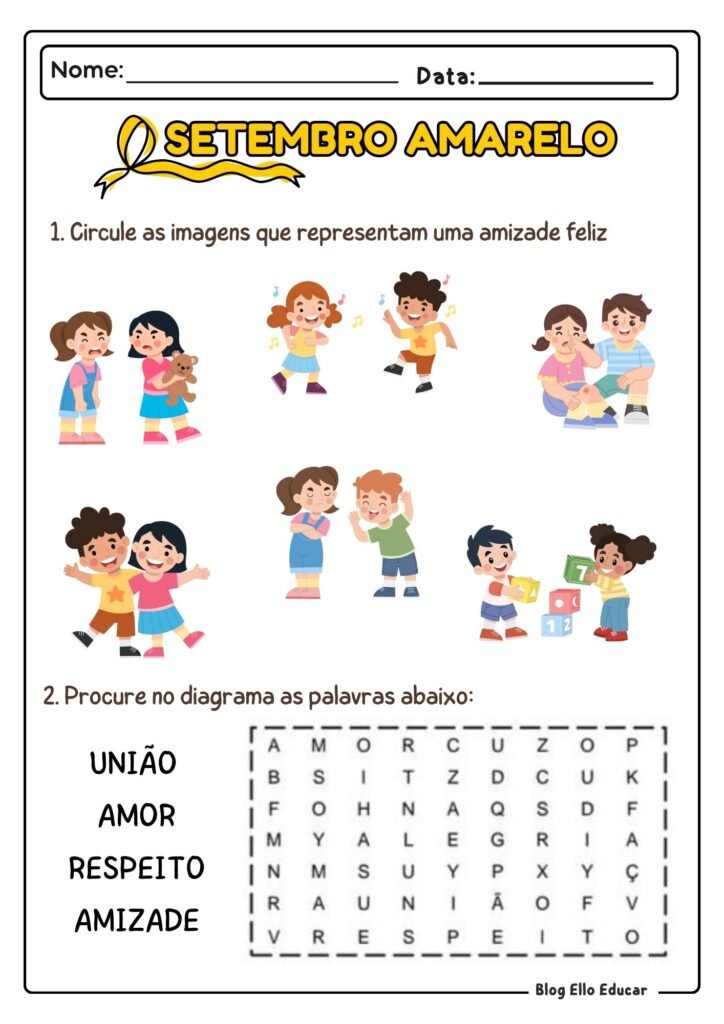 Atividades do Setembro Amarelo - 1° e 2° ano