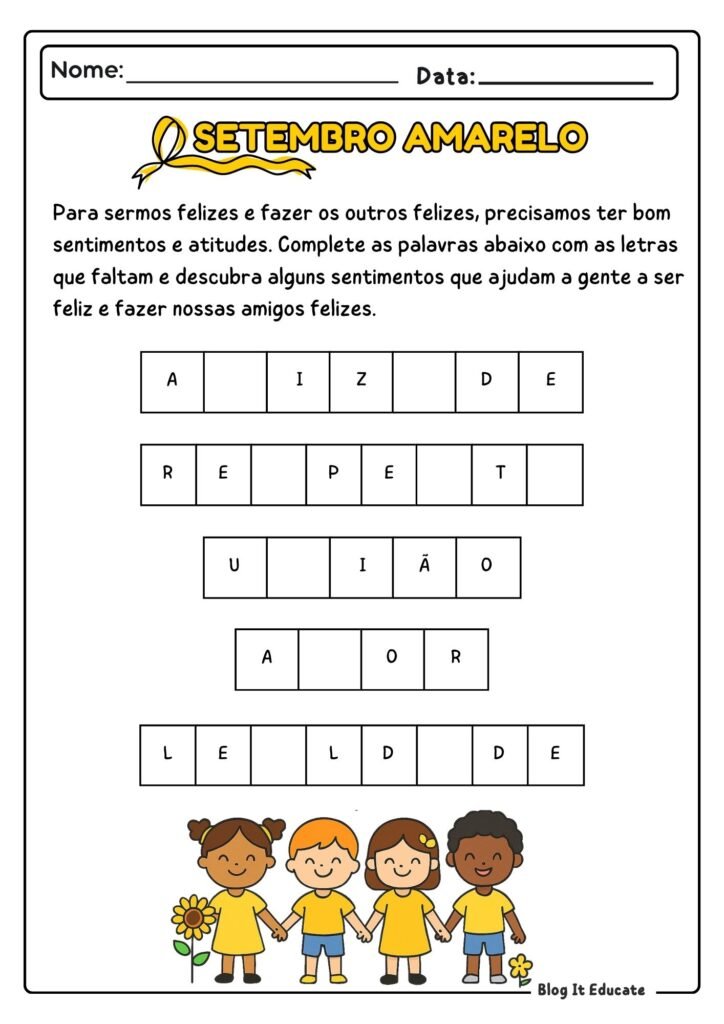 Atividades do Setembro Amarelo - 1° e 2° ano