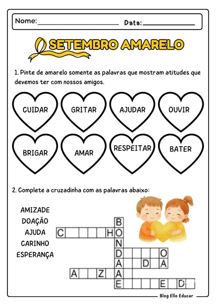 Atividades do Setembro Amarelo - 1° e 2° ano