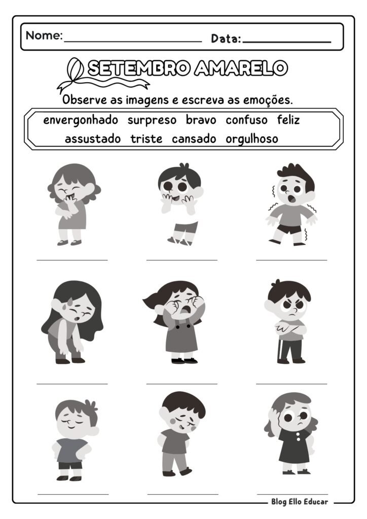 Atividades do Setembro Amarelo - 1° e 2° ano