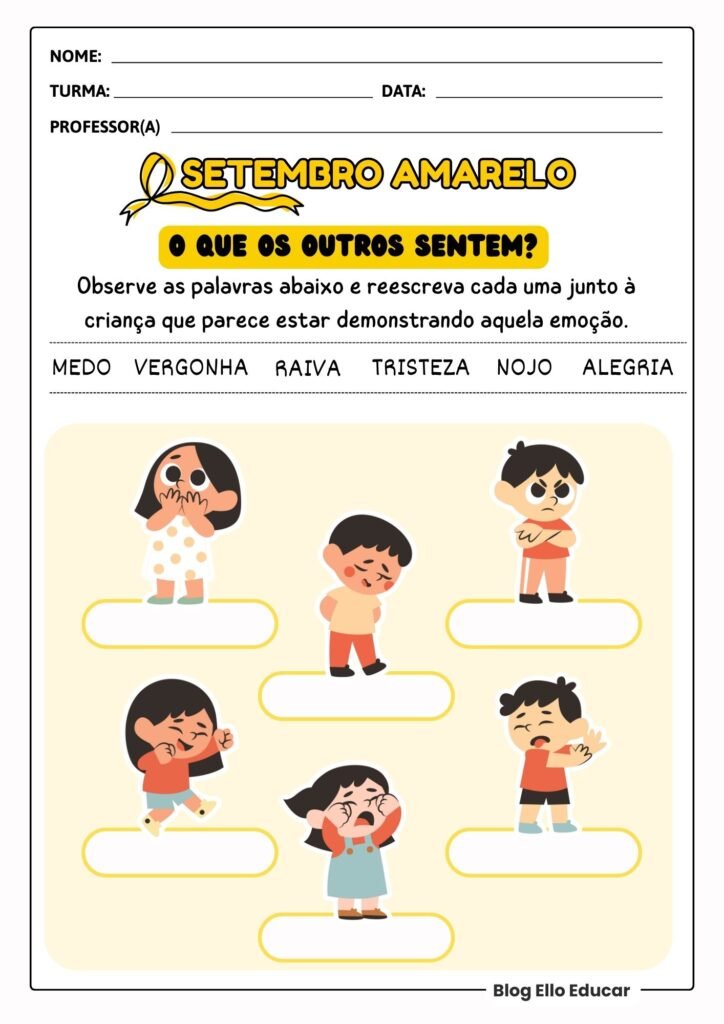 Atividades do Setembro Amarelo - 1° e 2° ano