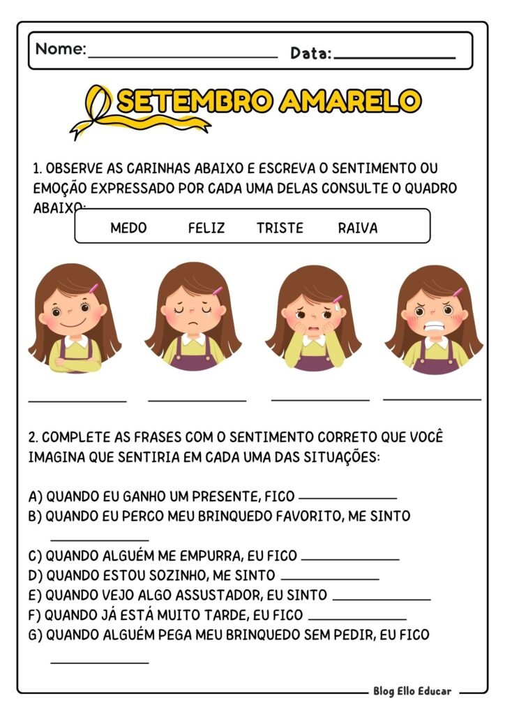 Atividades do Setembro Amarelo - 1° e 2° ano