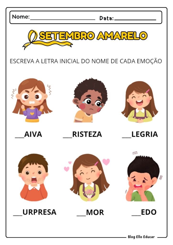 Atividades do Setembro Amarelo - 1° e 2° ano