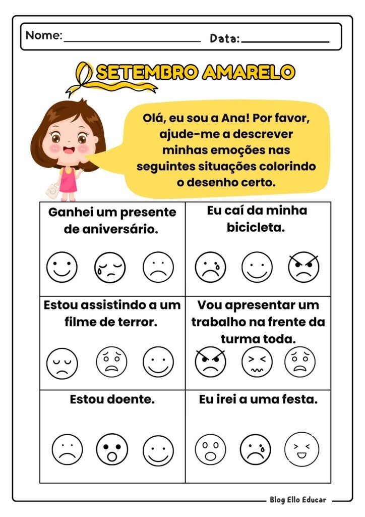 Atividades do Setembro Amarelo - 1° e 2° ano