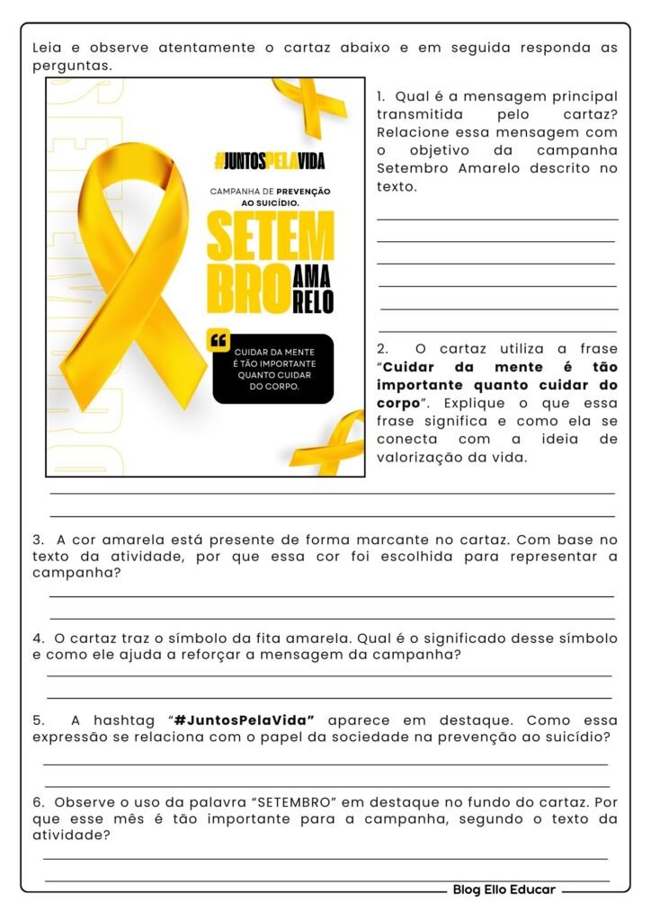 Atividades do Setembro Amarelo - 7° e 8° ano