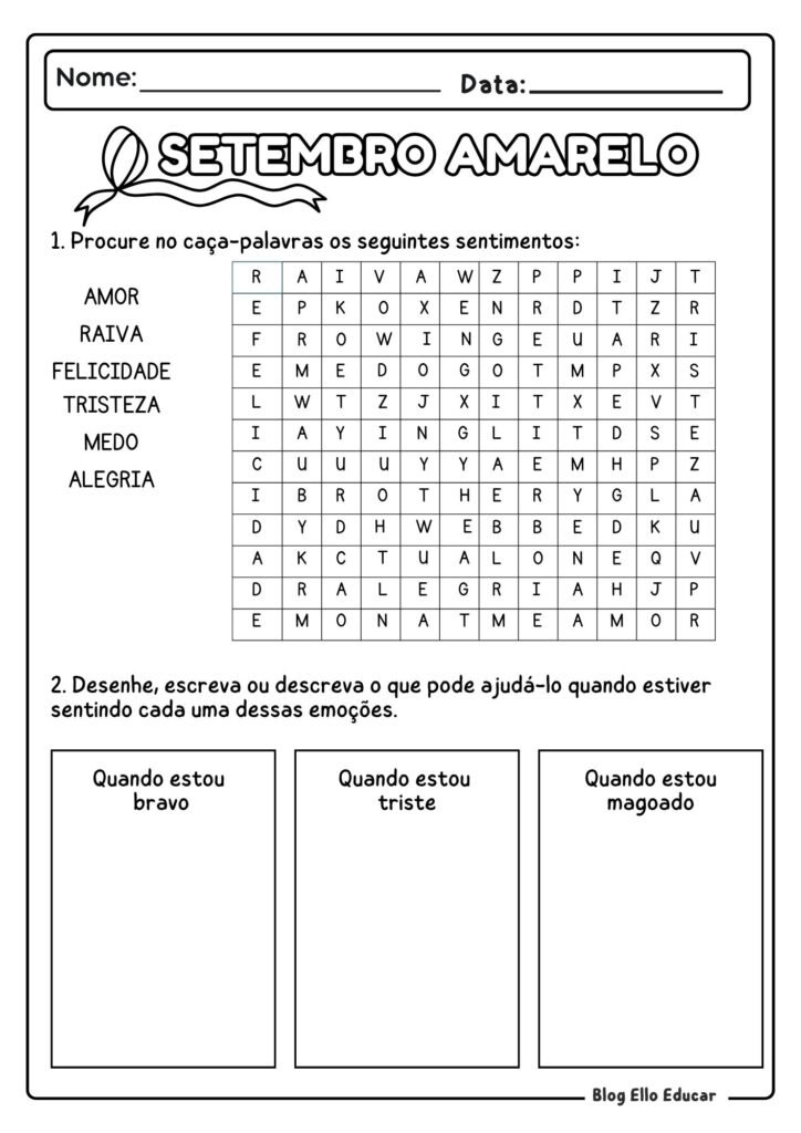 Atividades sobre Setembro Amarelo - 3° ano
