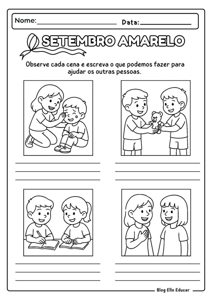 Atividades sobre Setembro Amarelo - 3° ano