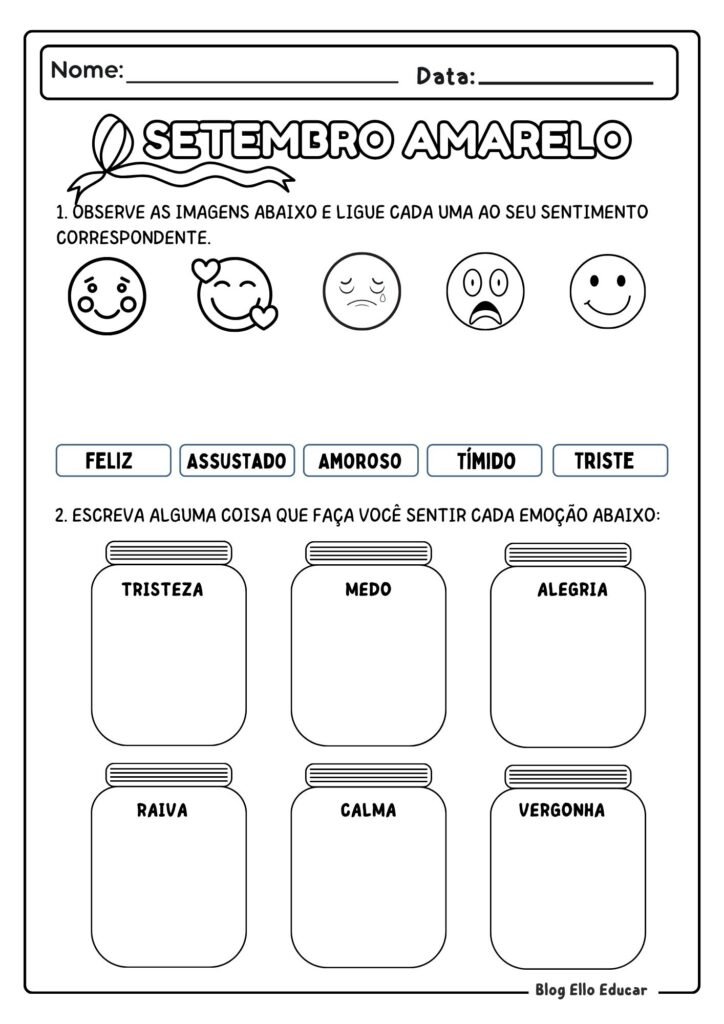 Atividades sobre Setembro Amarelo - 3° ano