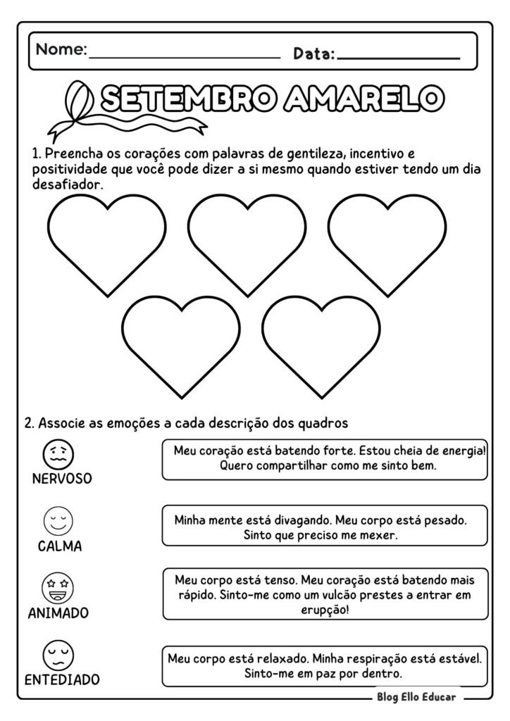 Atividades sobre Setembro Amarelo - 3° ano