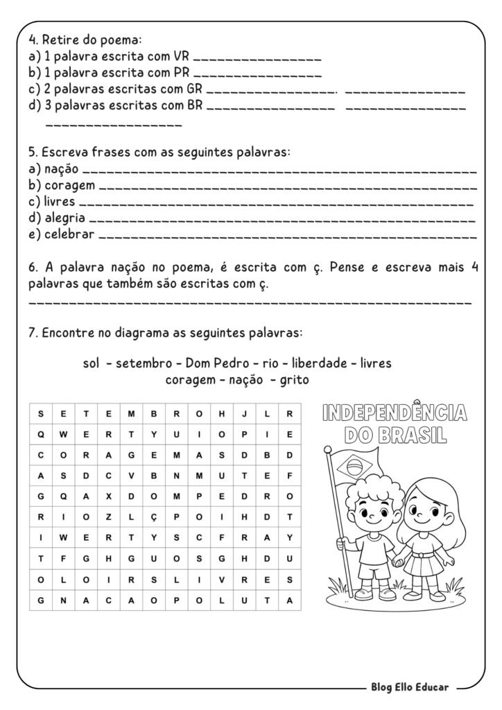 Atividades do 7 de setembro para 2º e 3º ano