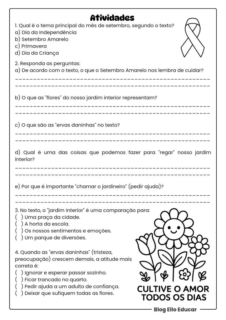 Atividades sobre o Setembro Amarelo 5° ano 