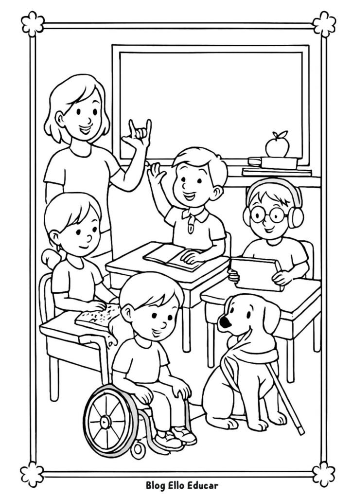 Desenhos sobre inclusão para colorir