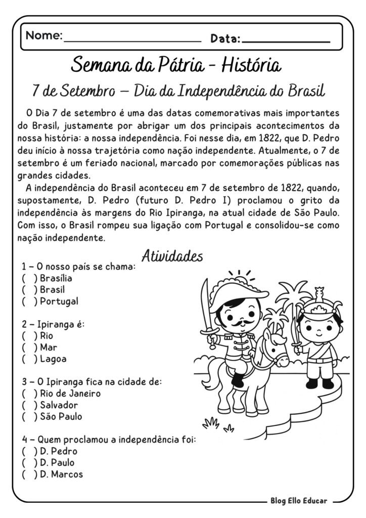 Independência do Brasil - Atividades de Alfabetização