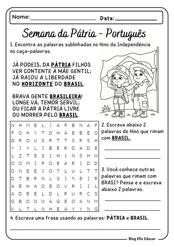 Independência do Brasil - Atividades de Alfabetização