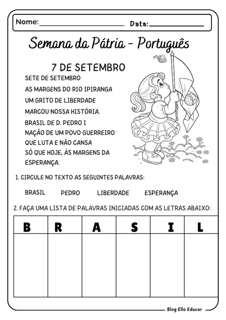 Independência do Brasil - Atividades de Alfabetização