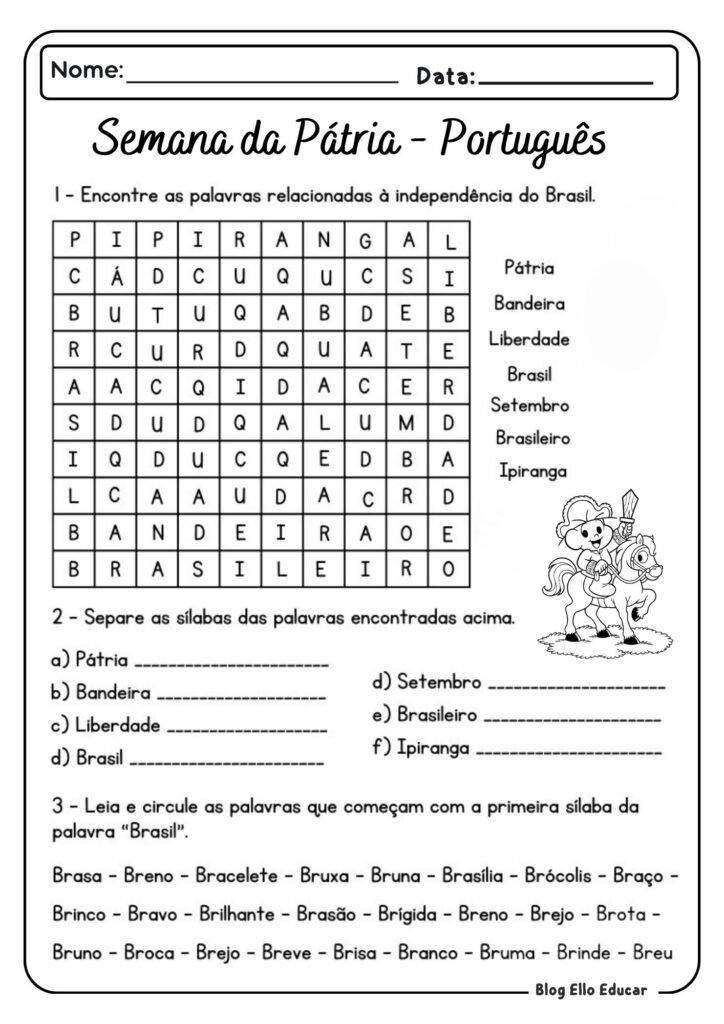 Independência do Brasil - Atividades de Alfabetização