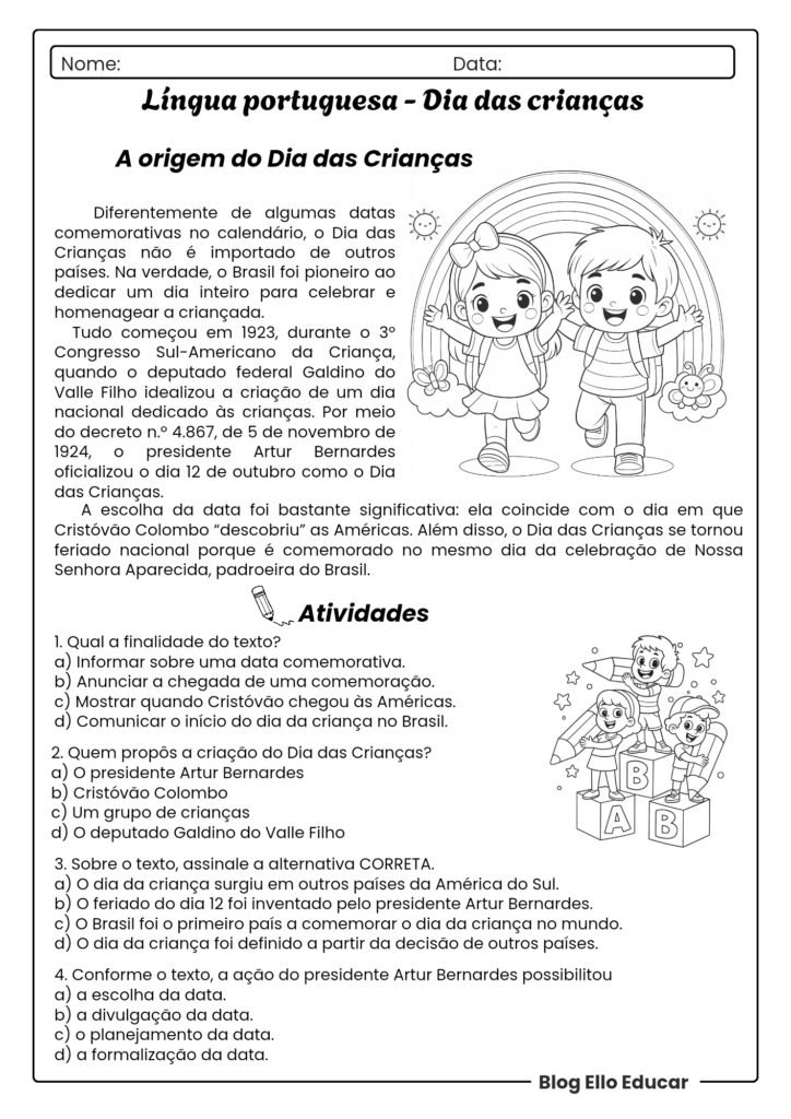Atividades Dia das Crianças - 5° ano