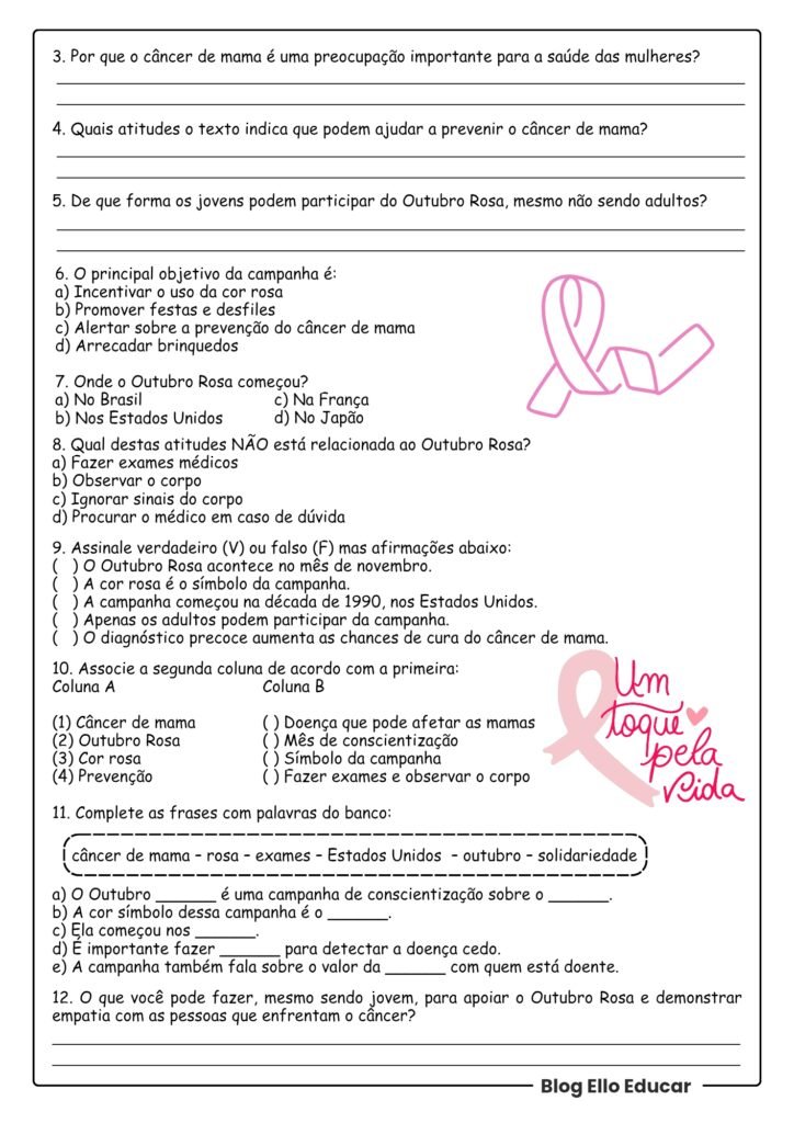 Atividades Outubro Rosa - 6° ano