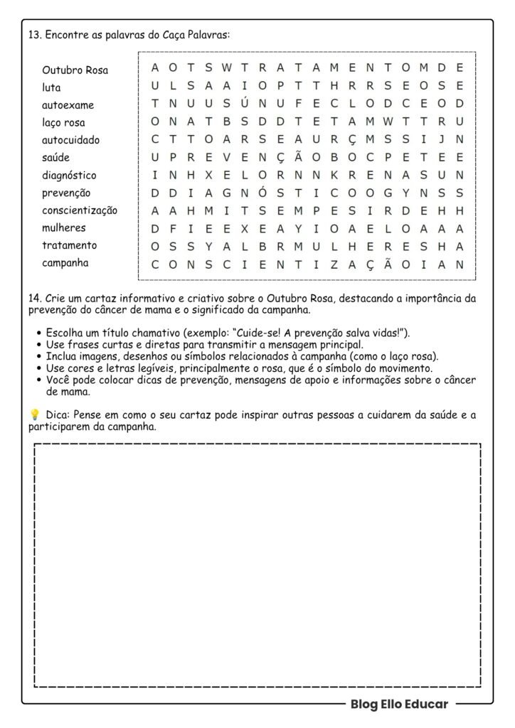 Atividades Outubro Rosa - 6° ano