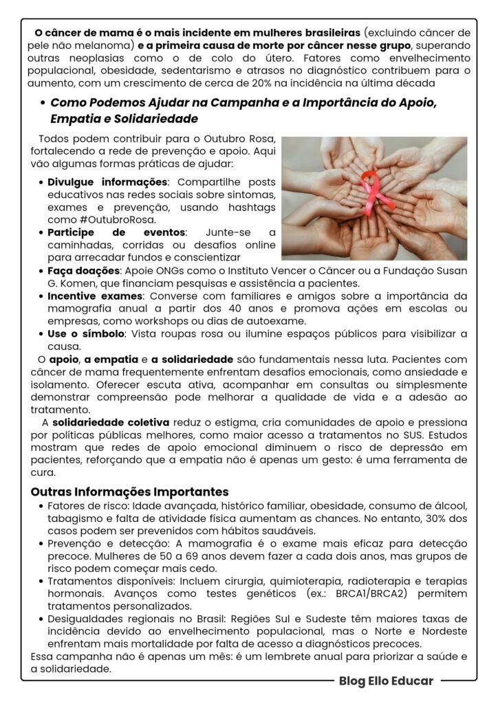 Atividades Outubro Rosa - 9° ano