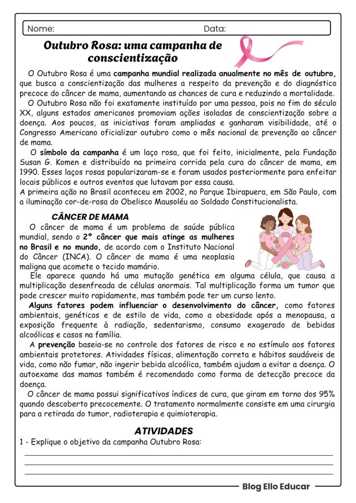 Atividades Outubro Rosa - anos finais