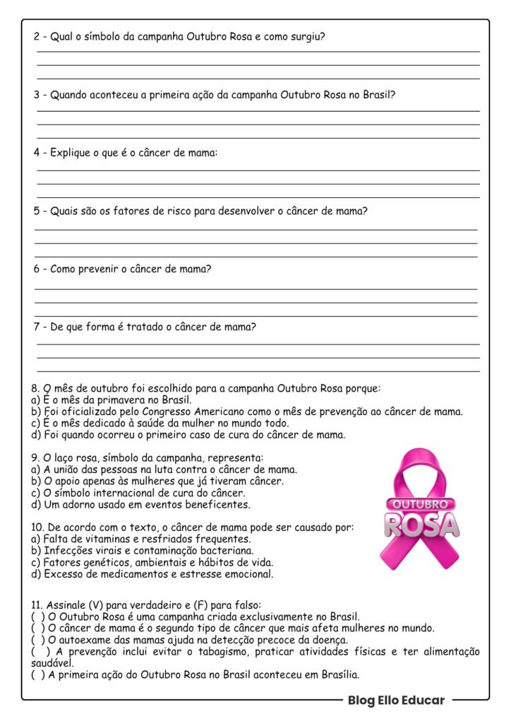 Atividades Outubro Rosa - anos finais