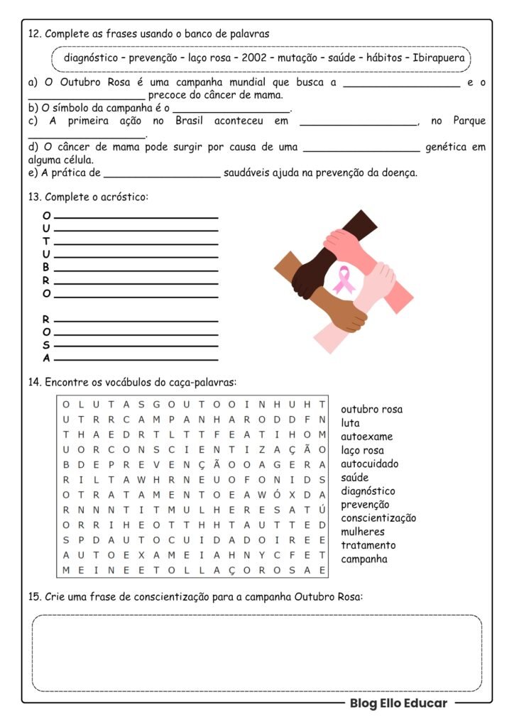 Atividades Outubro Rosa - anos finais