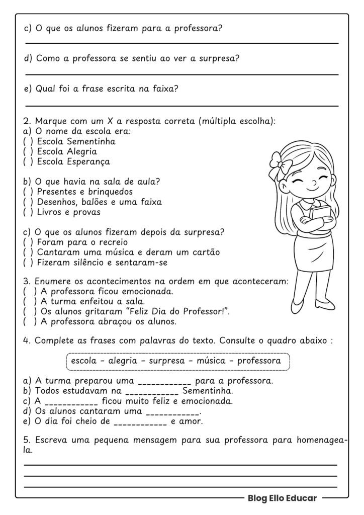 Atividades Dia do Professor - 2° ano