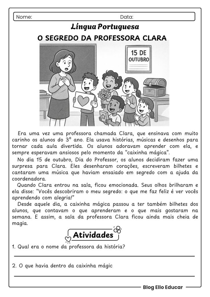 Atividades Dia do Professor - 3° ano