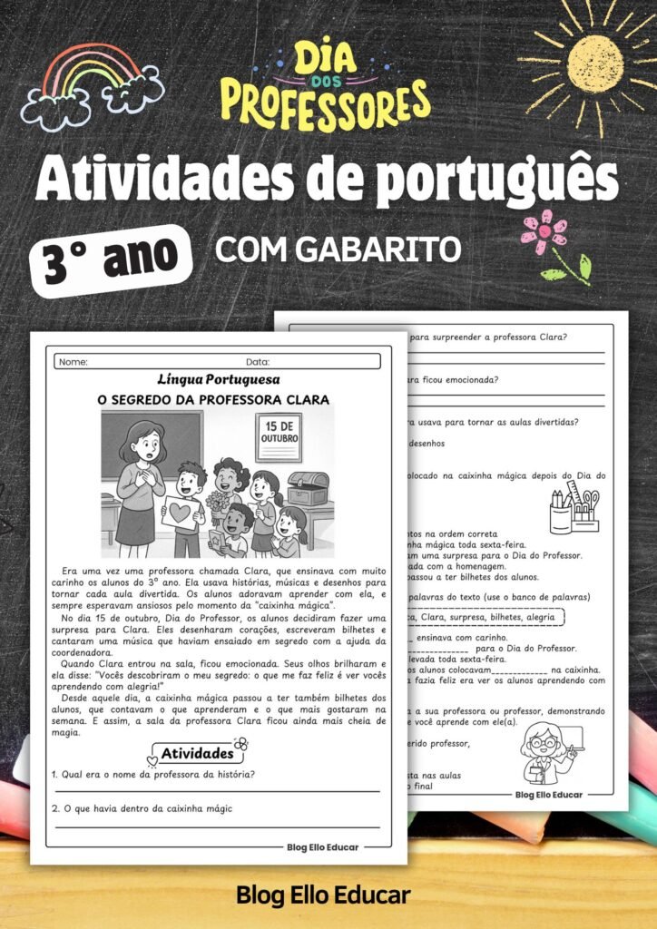 Atividades dia do professor 3° ano