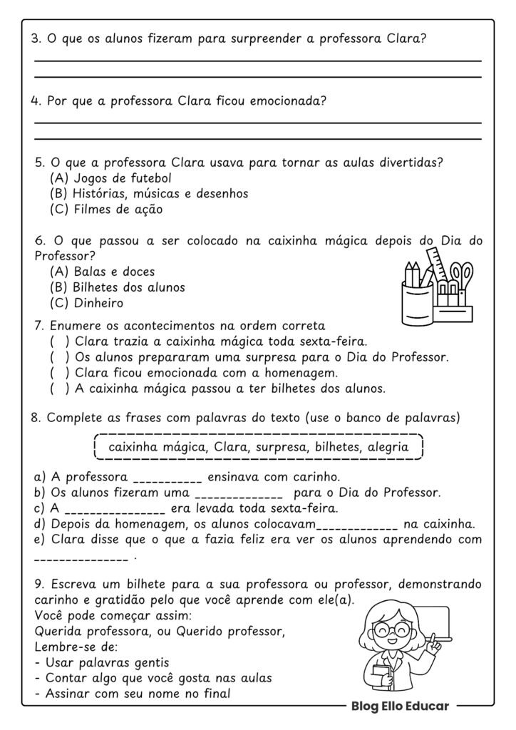 Atividades Dia do Professor - 3° ano