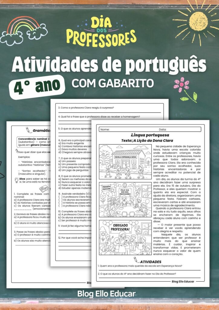 Atividades dia do professor 4° ano