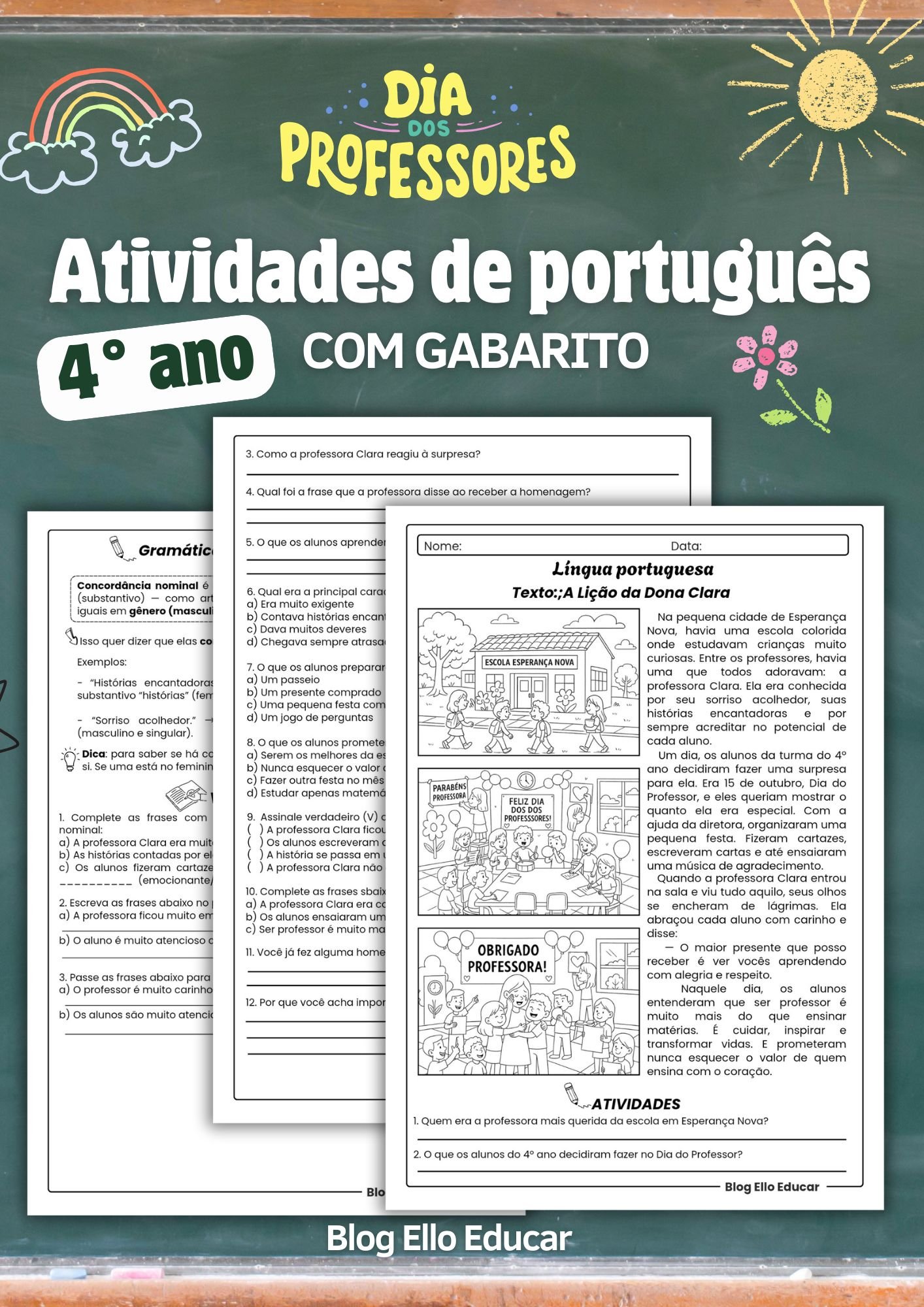 Atividades dia do professor 4° ano