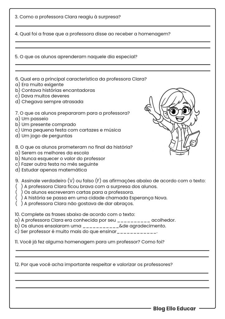 Atividades Dia do Professor - 4° ano