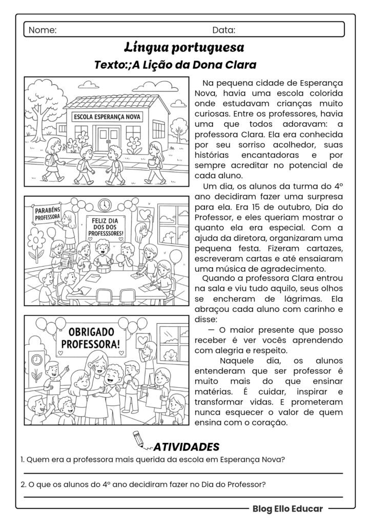Atividades Dia do Professor - 4° ano