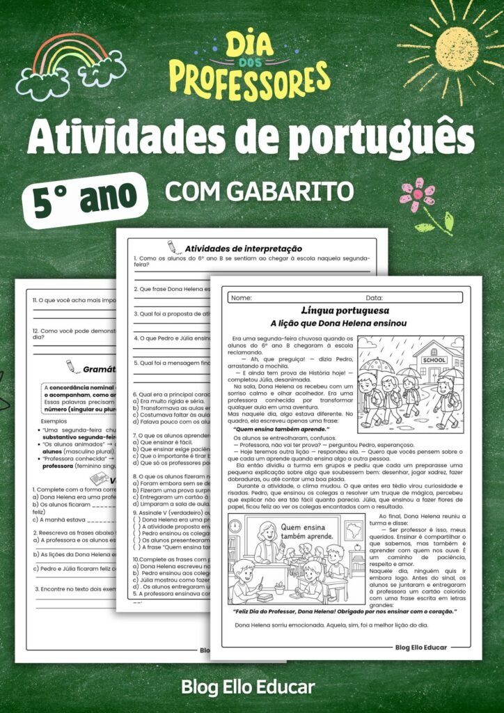 Atividades dia do professor 5° ano