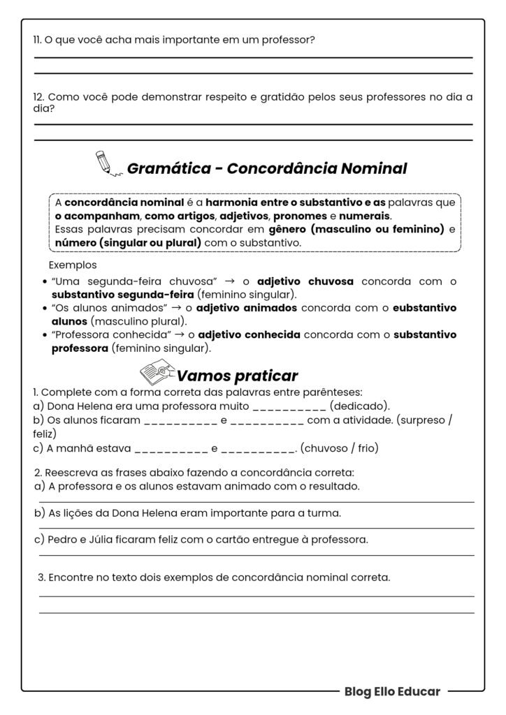 Atividades Dia do Professor - 5° ano