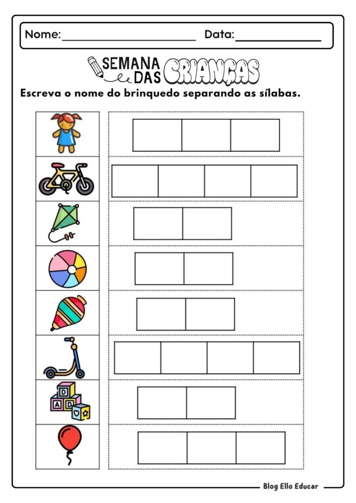 Atividades do Dia das crianças - Alfabetização