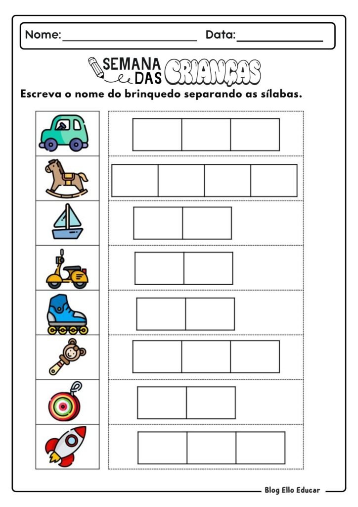 Atividades do Dia das crianças - Alfabetização