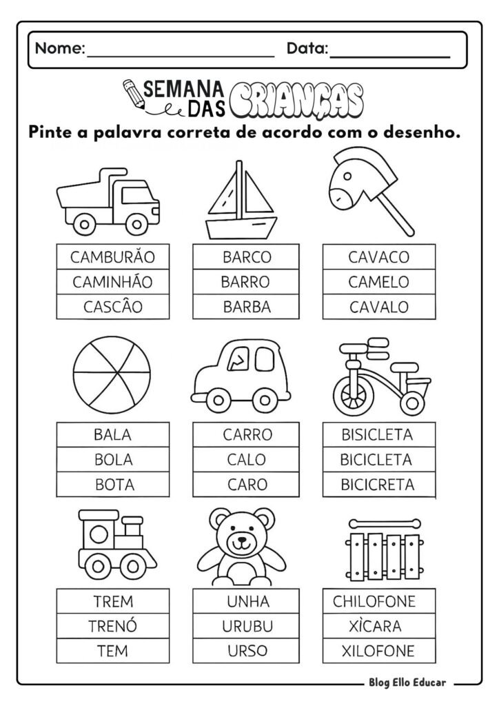 Atividades do Dia das crianças - Alfabetização