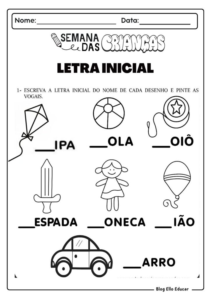 Atividades do Dia das crianças - Alfa