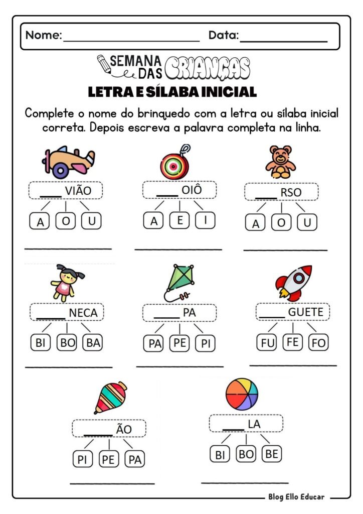 Atividades do Dia das crianças - Alfa