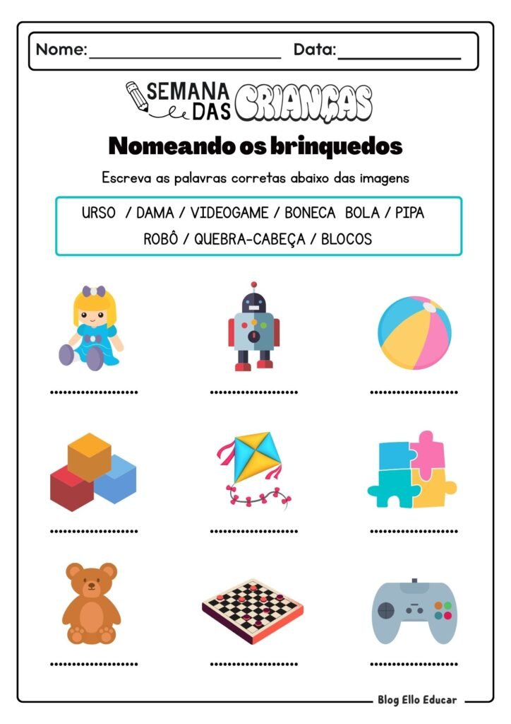 Atividades do Dia das crianças - Alfabetização