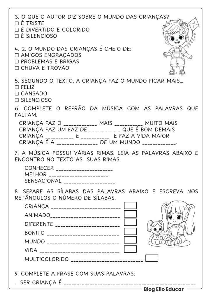 Atividades do dia das crianças - 2° ano