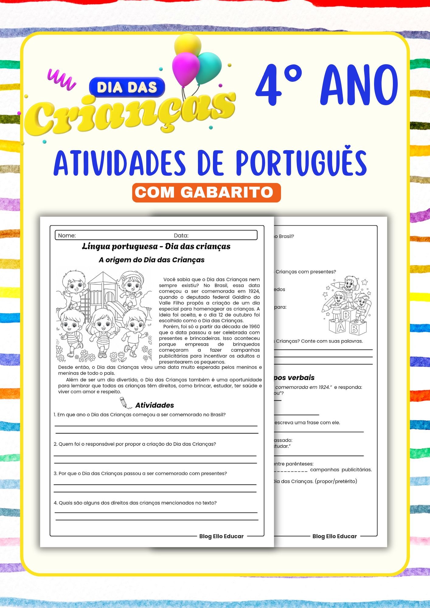 Atividades do dia das crianças 4° ano