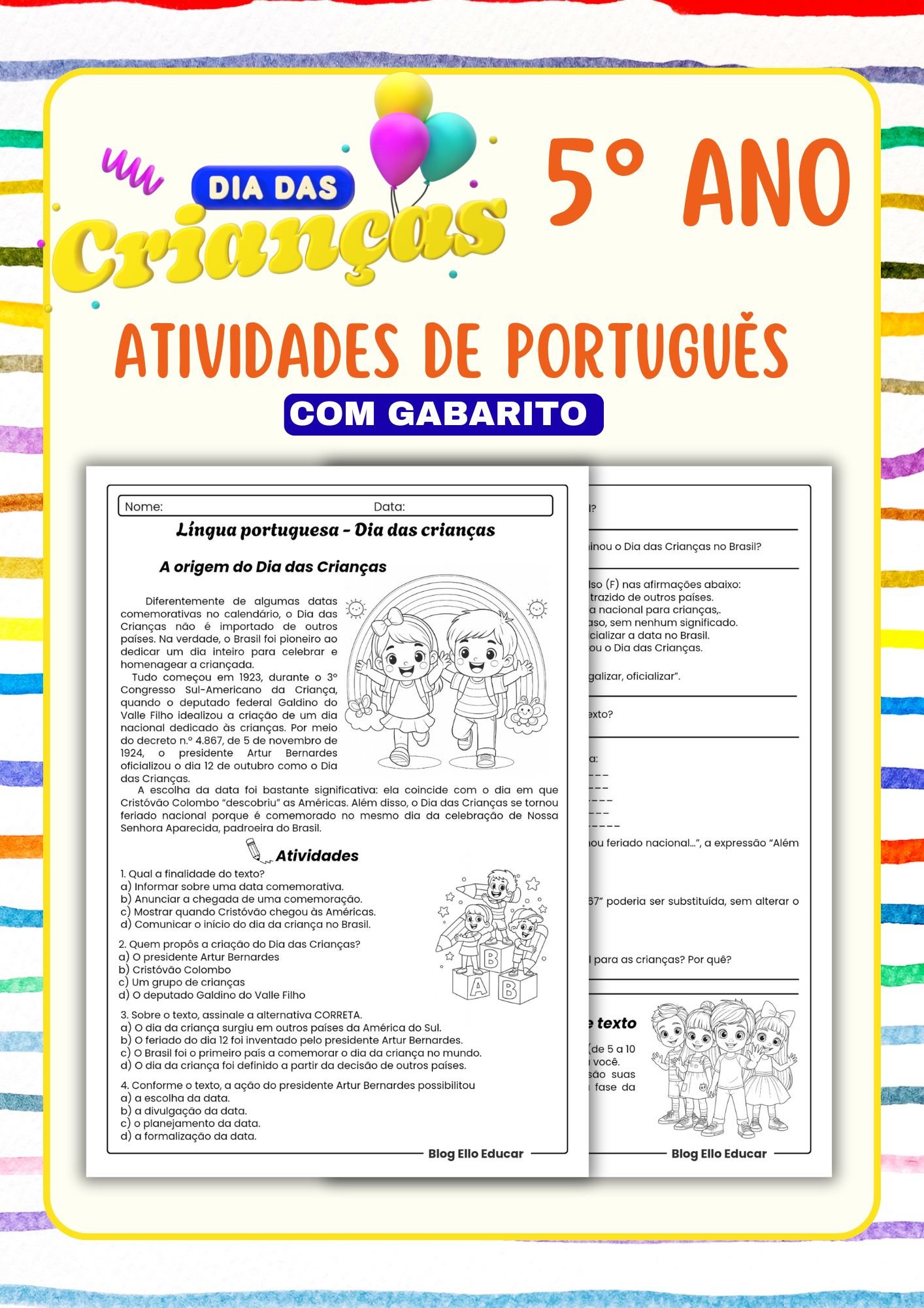 Atividades do dia das crianças 5° ano