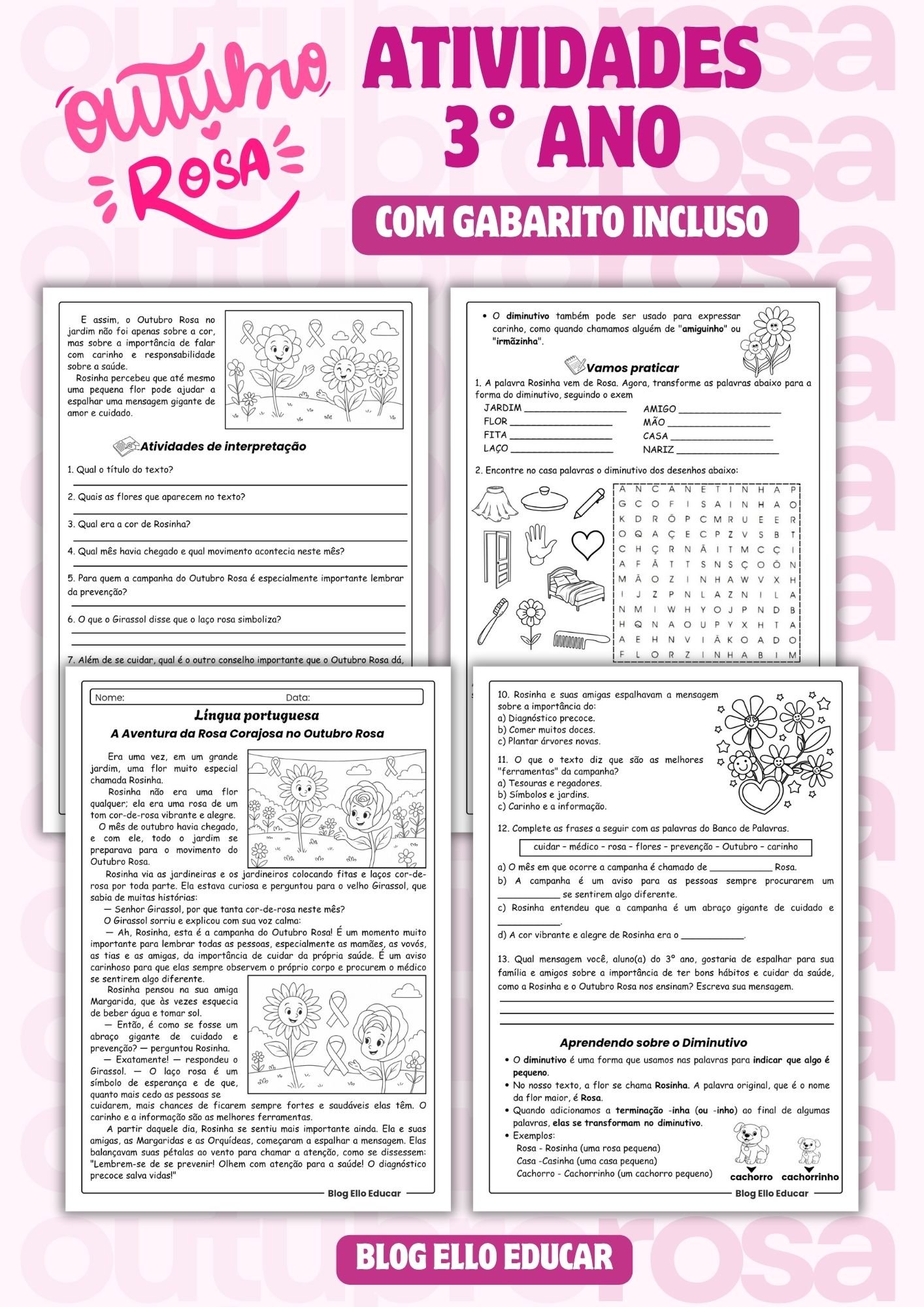 Atividades outubro rosa 3° ano