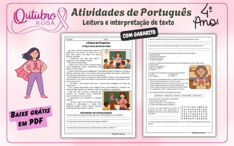 Atividades outubro rosa 4° ano