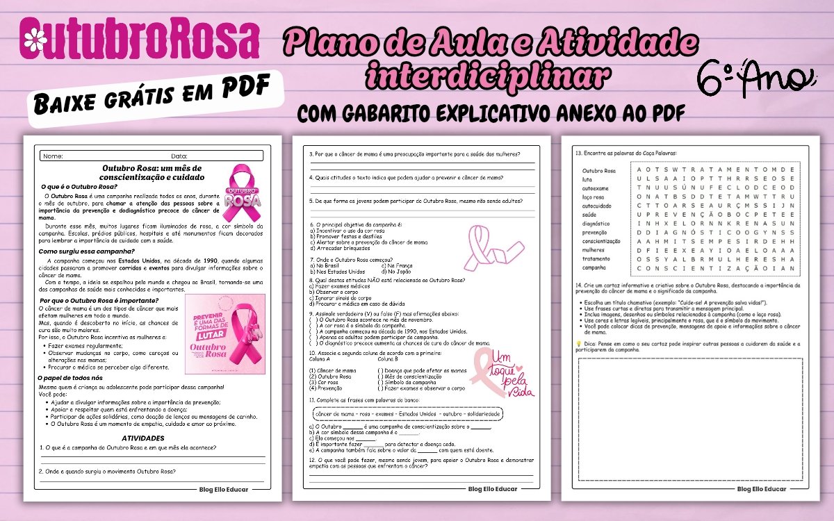 Atividades outubro rosa 6 ano